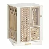 SONGMICS Schmuckkästchen, um 360° drehbar, Schmuckbox mit 4 Schubladen, Schmuckaufbewahrung, für Halsketten, Armbänder, Ringe, Ohrringe, Geschenkidee, cremeweiß JBC211WD01