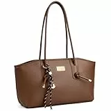 unisoul Handtasche Damen Mittelgroß, Y2K Tote Bag aus PU Leder Elegante Schultertasche mit verstellbarem Gurt und Anhänger, Vintage Umhängetasche für Büro Shopping Reise，Braun