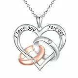AOBOCO Kette Herz Sterling Silber Ich Liebe Dich Halskette, Hochzeitstag Jahrestag Geburtstagsgeschenk für Frau Freundin Sie Frauen