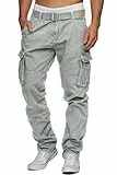 Indicode Herren William Cargohose aus Baumwolle m. 7 Taschen inkl. Gürtel | Outdoorhose Lt Grey, L