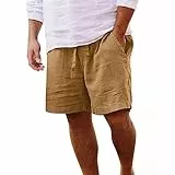 Guhmomh Kurze Hosen Herren Sommer Leinen Shorts Baumwolle Leinenhose Kurz Sporthose Freizeithose Freizeit Sommerhose Leicht Baggy Jogginghose Bermuda Strand Atmungsaktiv Laufhose Wanderhose Khaki XL