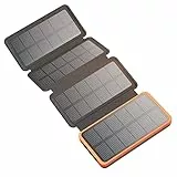 Hiluckey Solar Powerbank 25000mAh mit 4 Solarpanels, 3A Schnelles Aufladen USB C Tragbares Solar Ladegerät mit 3 Ausgänge Externer Akku für Handy Tablet