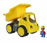 BIG-Power-Worker Kipper + Figur - Spielzeug Auto ideal für Unterwegs, Reifen aus Softmaterial, bewegliche Kippmulde mit Ladekappe, inklusive Figur, für Kinder ab 2 Jahren, Gelb