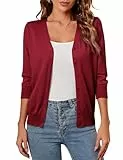 Clearlove Strickjacke Damen 3/4 Arm Knit Cardigan V-Ausschnitt Strickweste Female Freizeit Basic Jäckchen Leicht Top Strickmantel mit Knopf Weiß L