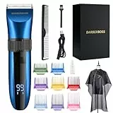 BarberBoss Kabelloser, selbstschärfender Bart- und Haarschneider, wasserdicht, mit Keramikklingen, LED-Display, schnelles Aufladen und 8 farbigen Kamm-Aufsätzen QR-2082
