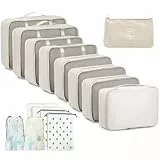 GIBOHOM Koffer Organizer Set, 15 Stück Packing Cubes, Wasserdichte Kleidertaschen für Urlaub und Reisen, Travel Organizer, Reiseorganizer mit Packtaschen Transparentem, Beige