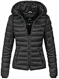Navahoo Damen leichte Übergangsjacke Steppjacke mit Kapuze Lulana Schwarz Gr. S