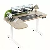 Radlove Elektrisch höhenverstellbarer Schreibtisch mit Grün Trennwand & L-Form, 150x68 cm Stehpult, LED-Anzeige, USB-C – Verstellbarer Schreibtisch für Homeoffice & Büro, Holzoptik