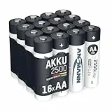 ANSMANN Akku Mignon AA 2400 mAh 1,2V NI-MH, 16 Stück, LR06, wiederaufladbar, geringe Selbstentladung, ideal für Taschenlampe, Controller, Blitzgeräte