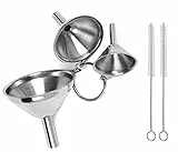 3 Stück Trichter Küche Edelstahl mit 2 Stück Reinigungsbürsten &Griff, Stapelbarer Kleiner Trichter Klein Küche Mini Trichter für die Übertragung von Flüssigen,Kochölen und Pulver,4.5/5.5/7.5cm