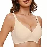 GXOULRRA V Ausschnitt BH Damen ohne Bügel Softschalen Bustier High Elastizität BHS Tshirt Bügelloser mit zusätzlicher Verlängerung Beige L