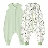Looxii 2er Pack Baby Sommerschlafsack mit füßen 0.5 Tog Schlafsack Baby 100% Baumwolle Baby Schlafsack für Kinder 6-18 Monate Jungen Mädchen 70 cm Green Forest