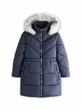 SOLOCOTE Mädchen Wintermantel wasserabweisend wattiert mit Kapuze Sherpa Futter Kunstpelzbesatz schwerer langer Parka für Kinder Marine 164