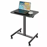 BONTEC Höhenverstellbarer Schreibtisch 65×48cm, Schreibtisch höhenverstellbar 72–109,5cm, Kleiner PC Tisch mit Rollen, Laptoptisch Höhenverstellbar, Stehschreibtisch, Beistelltisch Schwarz