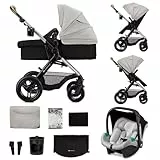 Kinderkraft MOOV 2 XL AIR Kinderwagen 3 in 1 Kinderwagenset bis 27 kg mit Kindersitz I-Size 40-75 cm, Große aufblasbare Räder mit Dämpfung, Verwandelbarer 2-in-1 Sitz, Babywanne XL, Zubehörsatz, Grau