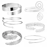 6-teiliges Armmanschetten-Set aus silbernem Armschmuck für Damen, verstellbares Metallarmband-Set für Party, Show, Abschlussball, tägliches Tragen