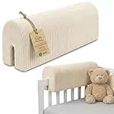 Bettkantenschutz für Kinderbetten Cordstoff 120 cm - Schutz für Bettrahmen Baby Bett rausfallschutz für boxspringbett bettgitter mit Cordstoff Bezug Kantenschutz Kinder Babybett Oeko-Tex Beige B