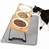 Lannvan Katzennapf Erhöht, 3er Set Futternapf Katze aus Keramik mit Napfunterlage Silikon, Ergonomischer Futterstation 15°gekippte Katzen Hundenapf,Fressnapf und Wassernapf für Katzen und kleine Hunde