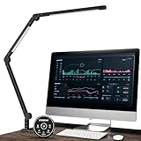 EYOCEAN LED Schreibtischlampe, Schwenkarm Architektenlampe Arbeitsleuchte, Duale Lichtquelle Büro Tischlampe, Einstellbare Helligkeit und Farbtemperatur, Augenschutz Klemmleuchte, Mattschwarz