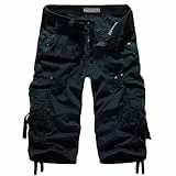 UHouse Cargo Shorts 3/4 Herren Kurze Hosen Lang Baumwolle Sommer Cargohose Kurz Arbeitshose Männer Laufshorts mit Seitentaschen Baggy Freizeitshorts Große Größen Angebote Dunkelblau XL