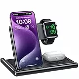 EXW 3 in 1 Induktive Ladestation,Wireless Charger für Apple Watch, Apple Ladestation Kompatibel mit iPhone 16 15 14 13 12 11 Pro & Max Serie, AirPods Pro/3/2, Apple Watch (Schwarz)