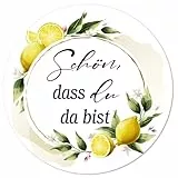 Logbuch-Verlag 100 Schön dass du da bist Sticker Zitrone Deko Hochzeit Feste Sommer mediterrane Aufkleber für Gastgeschenke 4 cm