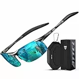 ATTCL Sonnenbrille Herren Polarisiert Für Sport: UV Schutz Leicht Wrap-Around AL-MG Rahmen Verspiegelt Autofahren Angeln Golf 8-177 Schwarz Blau