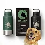 Wolf Pack Hydro Hundetrinkflasche für unterwegs – 1 L 3-in-1 Edelstahl-Trinkflasche mit 2 Hundenäpfen für Wasser und Futter, vakuumisoliert, auslaufsicher, BPA-frei, Karabiner