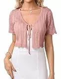 Gyabnw Damen Bolero Elegante Boleros Strickjacke Kurzarm Cardigan Aushol Festlicher Bolerojacke Schnüren Sommer