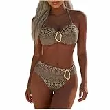 Bikini Damen Set Push Up Badeanzug Bikinis Set Zweiteiliger Bademode Sommer Leopardenmuster Badeanzüge Neckholder Oberteil mit Triangel Bikinihose Strand Bikini Sets Frauen Swimsuits Sexy Strandmode
