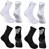 Gogogoal Anti-Rutsch Grip Fußball Socken Herren Jugend gepolsterte Gripy Fußball Sport Crew Socken 43-50 Schwarz+Weiß L 4 Paar