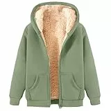 Generisch Winterjacke Damen Warm Fleecejacke Winter Sweatjacke mit Kapuze Einfarbig Kapuzenjacke GroßE GrößEn Kapuzenpullover mit Taschen Elegant Teddyfleece Wollmantel Bequeme ÜBergangsjacke
