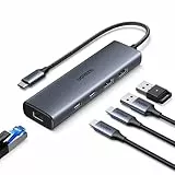 UGREEN 10Gbps USB C hub Ethernet Adapter mit 2*USB C 3.2 ＆ 2*USB A LAN Adapter kompatibel mit iPhone 16, iPad Pro/Air, MacBook Pro/Air, Galaxy S24, Steam Deck usw.