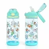 decalsweet Trinkflasche Kinder, 600ml Kindertrinkflasche Mit Trinkhalm, Sportwasserflasche zum Kindergarten Schule, Auslaufsicher Kinder Wasserflasche für Mädchen und Jungen(Tier Alphabet)