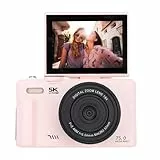 5k Digitalkamera für Fotografie, FHD WiFi 75MP Vlogging -Kamera, 3 Zoll 180 ° Flip -Screen Autofokus Kompaktkameras mit 18 -facher Zoom (Pink)