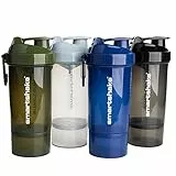 Smartshake O2GO 4er-Pack Protein Shaker Flasche mit Pulverfach 600 ml | 20 oz – Auslaufsicherer Schraubdeckel – BPA frei – Unisex Gym Shaker – Nebelgrau, Armeegrün, Schwarz, Marineblau