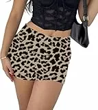 Rapbin Schwarzer Rock, Minirock Schwarz mit Elastischer Taille, Bleistiftrock Damen für Sexy, Freizeitkleidung（Aprikosen Leopardenmuster，L）