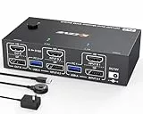 4K@144Hz HDMI Displayport KVM Switch 2 PC 2 Monitore 8K@60Hz, MLEEDA USB 3.0 Dual Monitor KVM Switches für 2 PC Teilen Sich 2 Monitore und 4 USB Ports,mit Desktop Controller,12V Netzteil und USB-Kabel