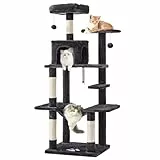 MSmask Kratzbaum groß, L Katzenbaum Stabil, Katzenkratzbaum mit Plattformen, Katzenhöhlen, Hängematte, Sisalsäulen, mehrstöckiger Kletterbaum für Katzen (Dunkelgrau)