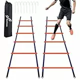 Sportneer Koordinationsleiter Set: Verstellbare Koordinationsleiter für Fussballtraining, Fußball Trainingszubehör mit Bodenanker & Tragetasche, fußball trainingsset für Kinder, Geschenk (Orange)