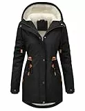 CMTOP Winterjacke Damen Warm Dicke Wintermantel Mittellang Fleece Gefütterte Parka Elegant Casual Outdoor Kapuzenmantel Herbst Winter Jacke Hoodie mit Reißverschluss, Kordelzug(Schwarz, XL)