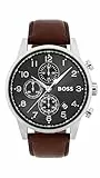 BOSS Chronograph Quarz Uhr für Herren Kollektion Navigator mit Braunes Lederarmband - 1513494