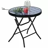 PHIVILLA Klappbar Runder Beistelltisch Glas aus Metall Gartentisch Kaffeetisch Klein Balkontisch wetterfest pflegeleicht für Balkon Garten Terrasse Wohnzimmer