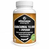 Kurkuma 10.000 mg hochdosiert in nur 1 Kapsel mit Piperin + Curcumin, 90 Kapseln bioaktivem Curcuma Extrakt für 3 Monate, Nahrungsergänzungsmittel ohne Zusatzstoffe