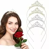 4 Stück Prinzessin Krone,Crown Krone Damen Prinzessin Kronen Mädchen Tiara Silber Stirnband Kristall Strass Kronen Gold Damen für Hochzeit Brautjungfer Geburtstag Weihnachten Kopfschmuck(Gold Silber)