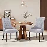 COLAMY Küchenstuhl Esszimmerstühle 2er Set, Polsterstuhl Moderne Gepolsterte Esszimmerstühle im Wingback, Stuhl mit Knopfsteppung für Esszimmer, Küche, Wohnzimmer, Restaurant mit Holzbeinen, Hellgrau