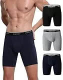 INNERSY Boxershorts Herren Lang Unterhosen Männer Baumwolle Sport Unterwäsche Retroshorts 3 Pack (XL, Schwarz/Grau/Marineblau)