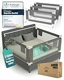 RAWVEL® Bettgitter Rausfallschutz Boxspringbett 200x200 cm [3 Seiten Komplett Set + Stange] - Labor geprüft - Rausfallschutz Bett - Bettschutzgitter Boxspringbett & Elternbett - Deutsche Anleitung