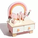 Rosa Schminktisch aus Holz mit Schubladen und 360° Spiegel, 11 PCS Beauty und Make-up Zubehör für Mädchen Geschenk 3+ (Modern, 30 x 41cm)
