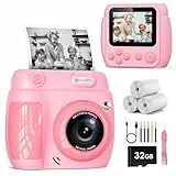 LETSHAHA Sofortbildkamera Kinder,1080P 20MP 2.4 Zoll Kinderkamera Sofortbildkamera mit 3 Roll Schwarz Weiß Druckpapier,32GB Karte,Geschenk Kinder von 7 8 9 10 11 12 Jahren